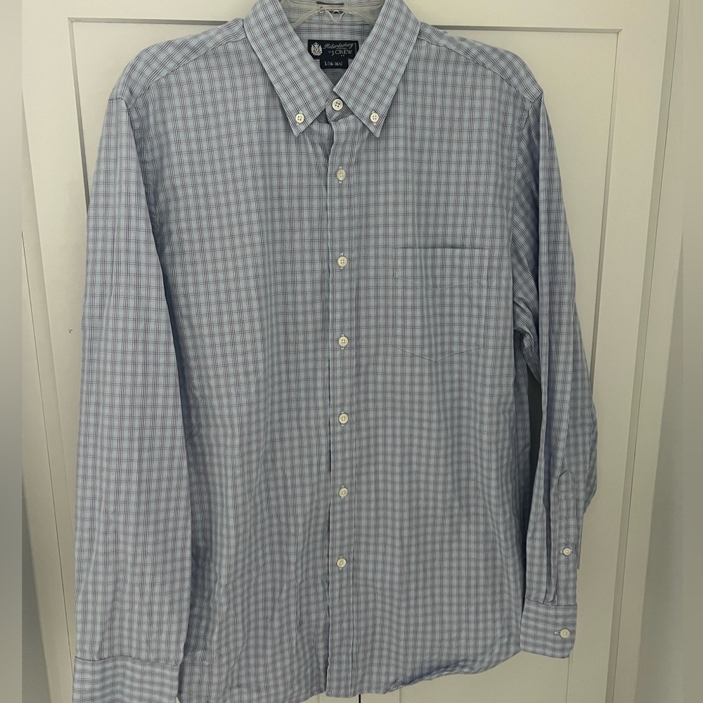 J. Crew Haberdashery Men's Blue Purple Check Button-Down Shirt size L Neck 16.5